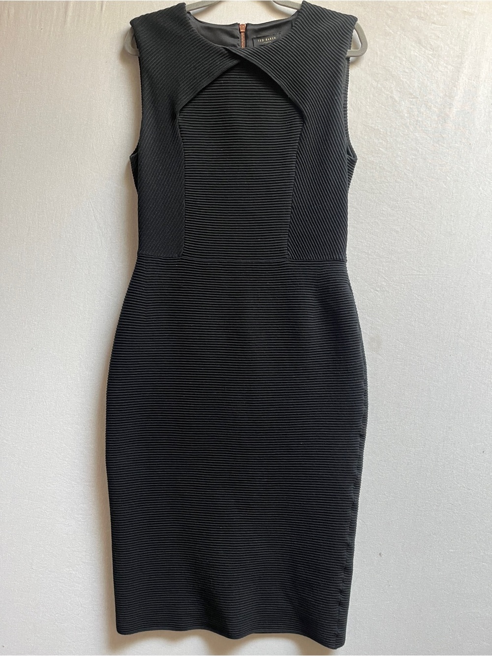 Ted Baker Black Ribbed Sleeveless Midi Sheath Dress Sz 4